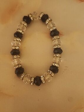Crystal & Black Bead Stretch Bracelet Set